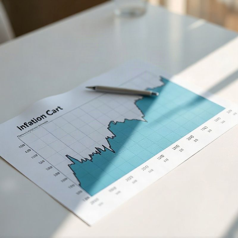 Gráfico impreso de inflación con puntos de datos anotados sobre un escritorio blanco
